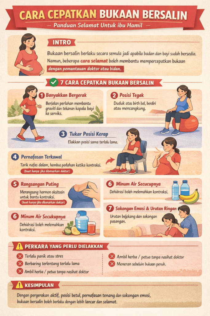 cara cepatkan bukaan bersalin