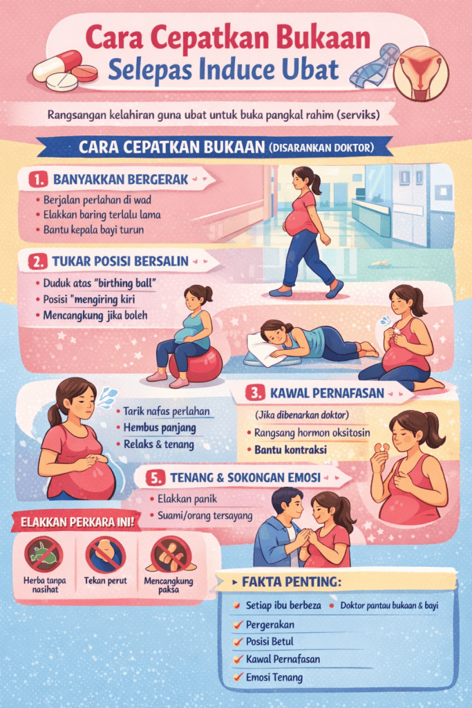 cara cepatkan bukaan selepas induce ubat