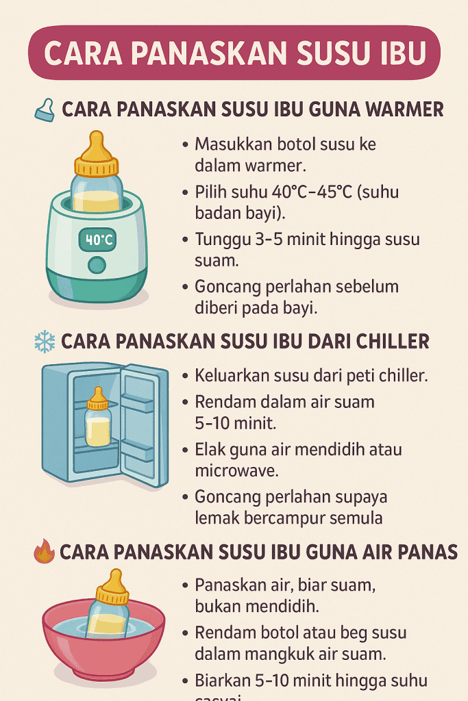 cara panaskan susu ibu