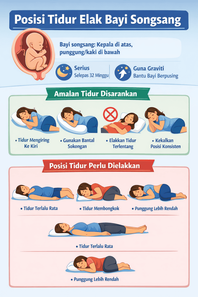posisi tidur elak bayi songsang