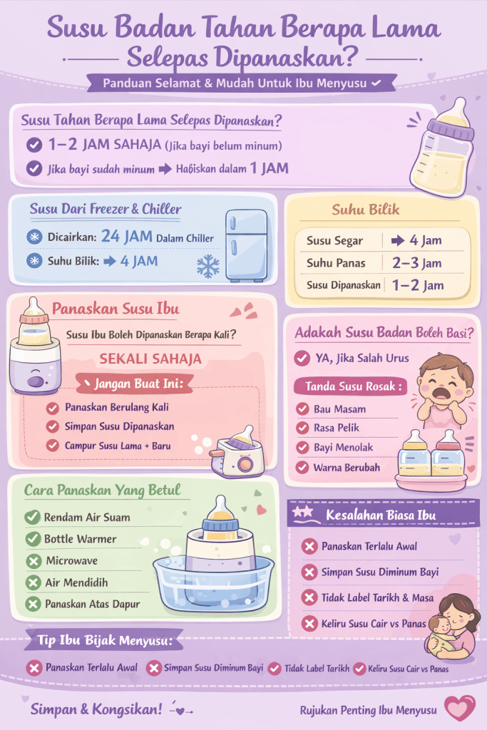 susu badan tahan berapa lama selepas dipanaskan